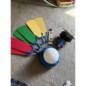 VTG Primary Colors Kids Bedroom Ceiling Fan Green/Red/Yellow/Blue Base